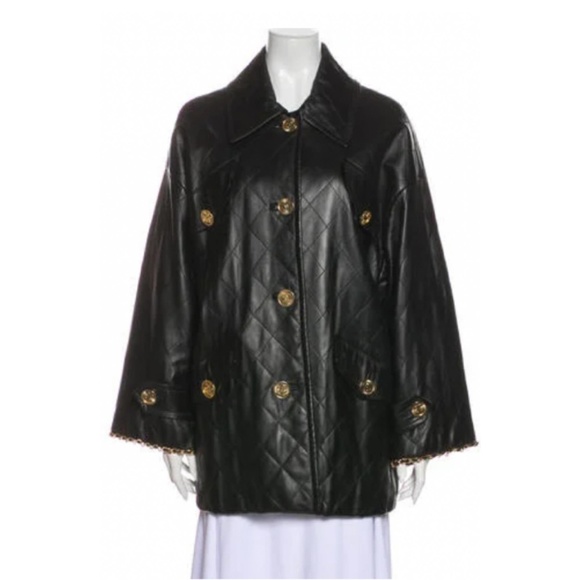 CHANEL VINTAGE BLACK LEATHER SWING COAT (FR44 | LARGE) - Picture 10 of 10